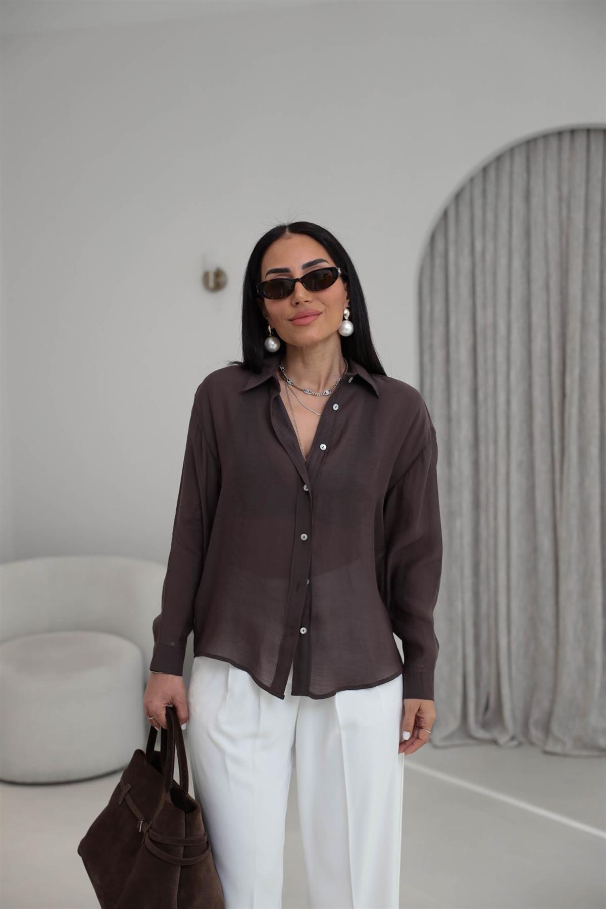 7393 Transparan Gömlek ACI KAHVE