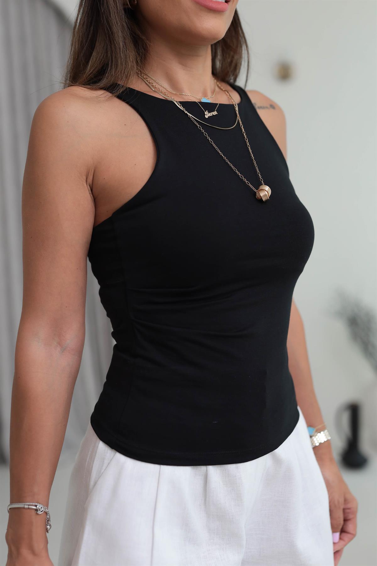 1943 Halter Yaka Kalın Askılı Pamuklu Atlet SİYAH