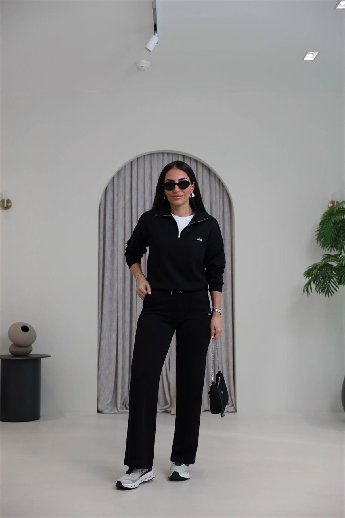 1029 Yarım Fermuarlı Gümüş Yazılı Modal Takım SİYAH