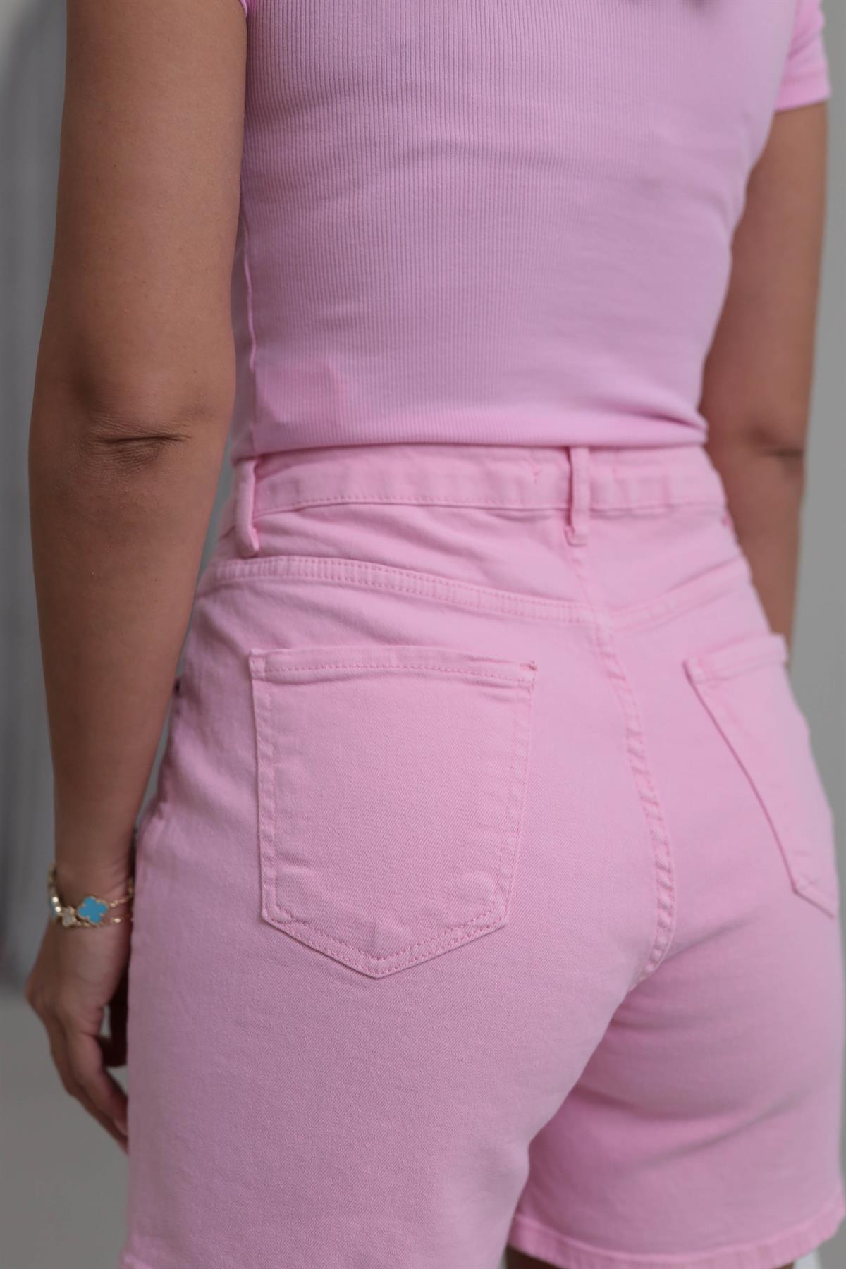 1283 Za Regular Kesim Kot Şort PEMBE