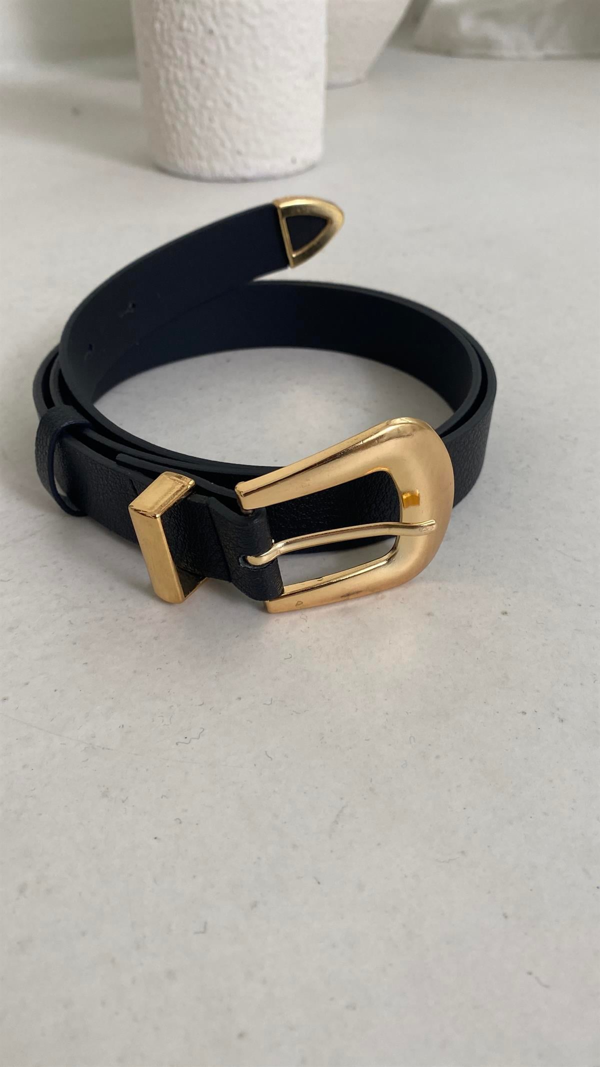 1929 Ucu Metal Detaylı Kemer SİYAH-GOLD