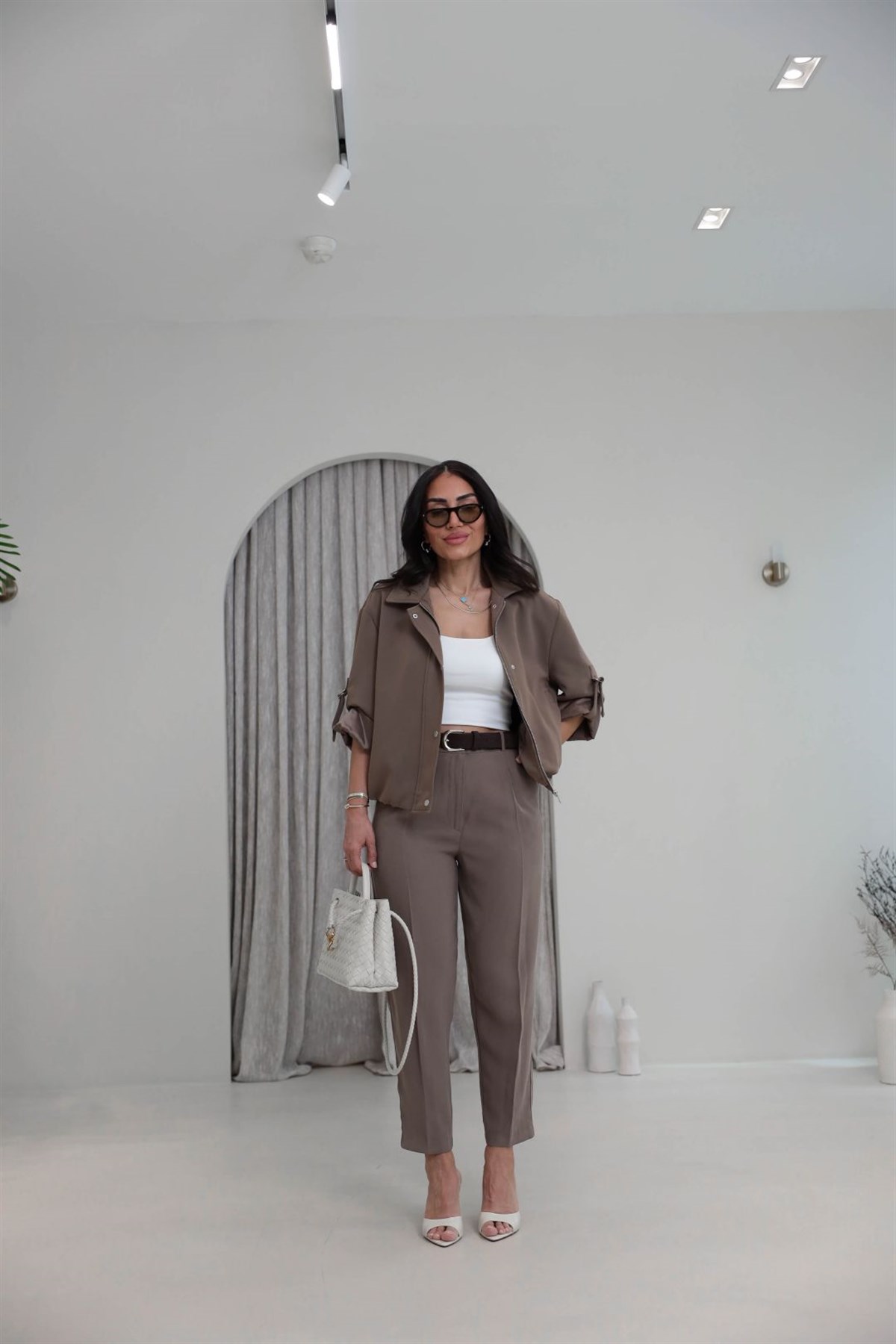 7544 Kemer Detaylı Tencel Kumaş Smart Pantolon KAHVE