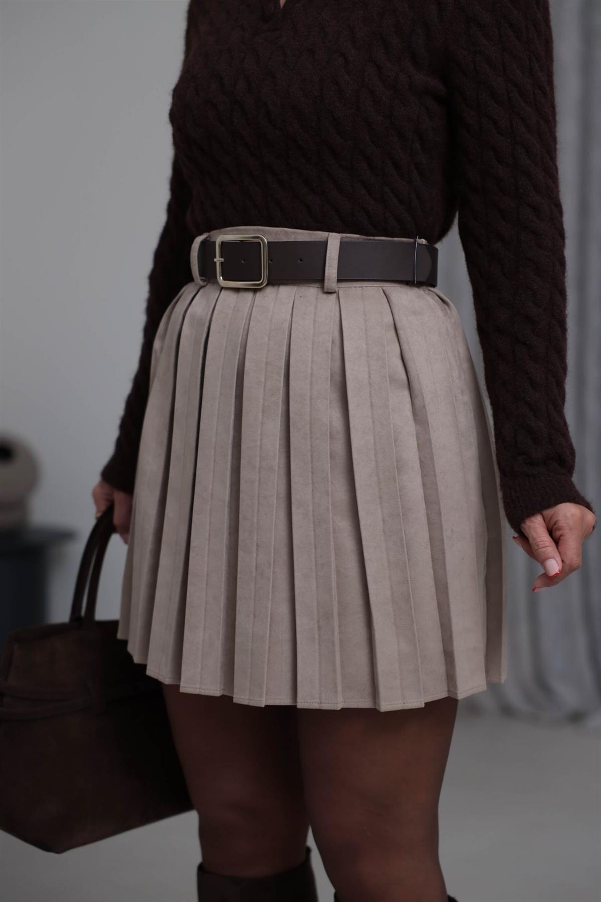 0652 Kemerli Piliseli Nubuk Etek VİZON