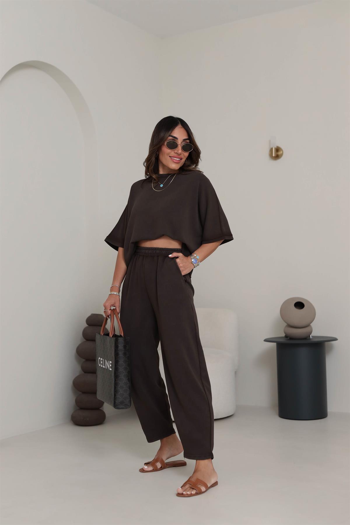 8559 Modal Kumaş Dökümlü Takım KAHVE