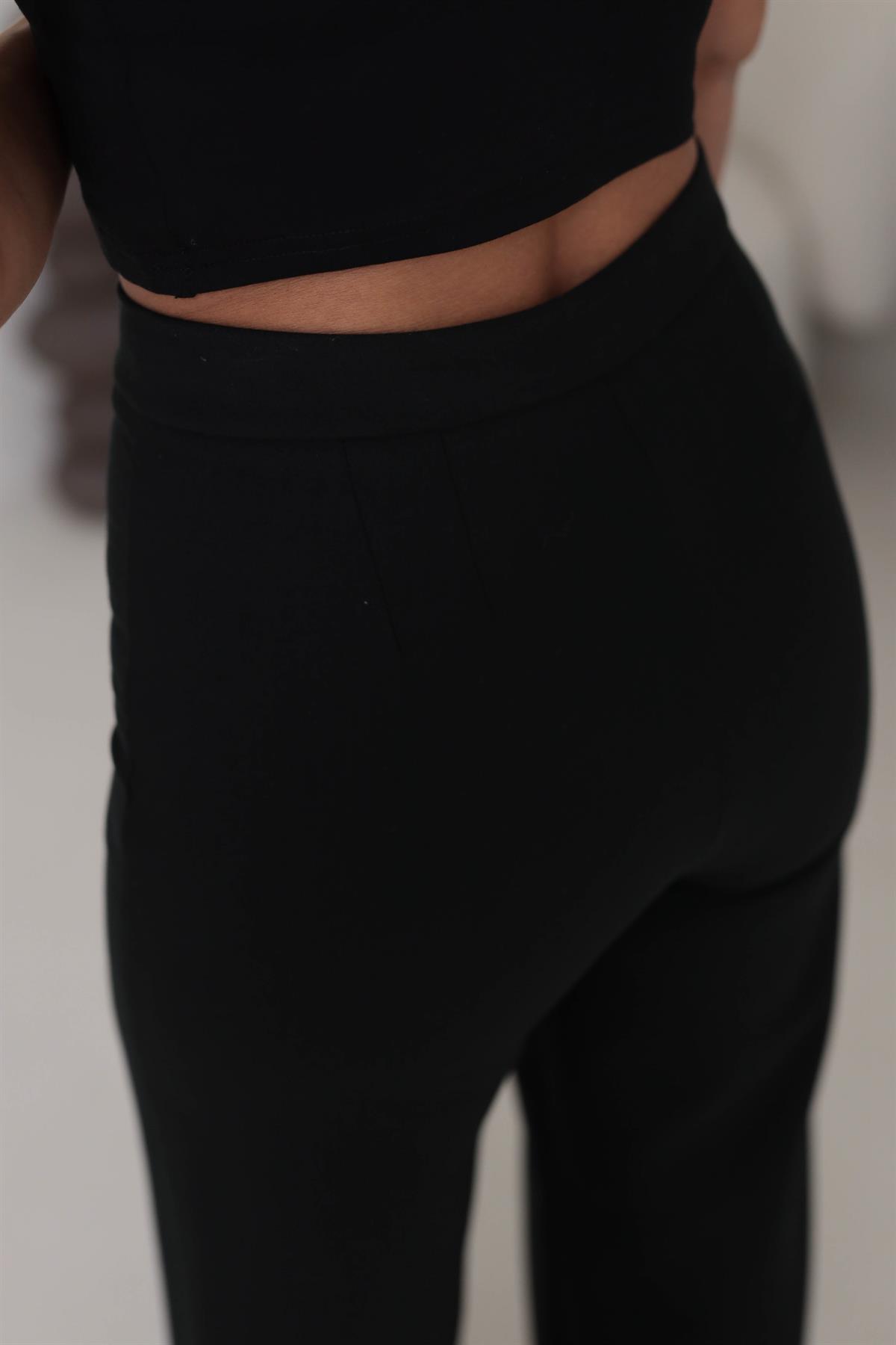 5156 Ultra Yüksek Bel Geniş Paça Pantolon SİYAH