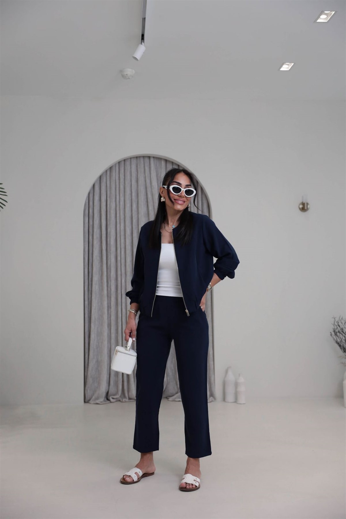 7132 Fermuarlı Tok Tencel Ceket Pantolon Takım LACİVERT