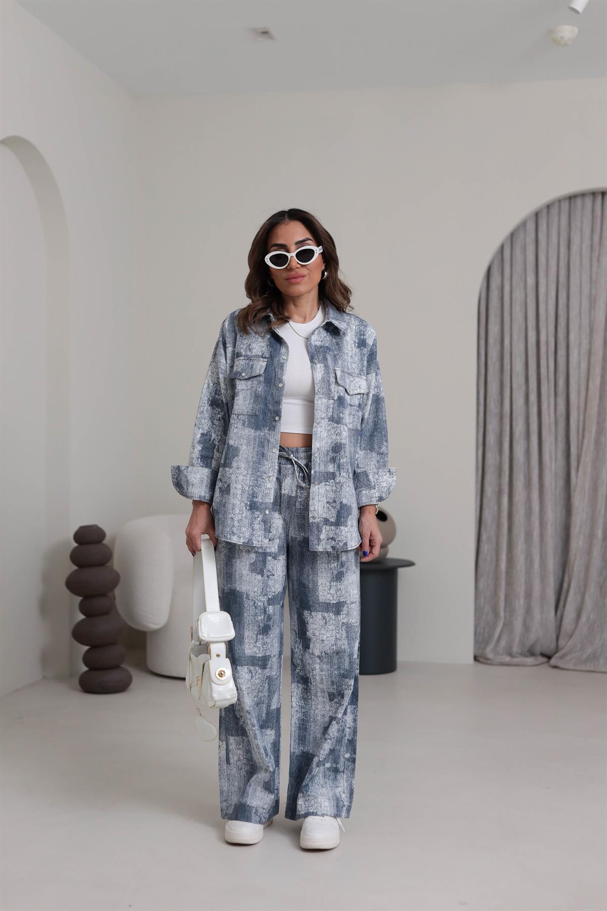 0161 Desenli Kot Empirme Takım MAVİ