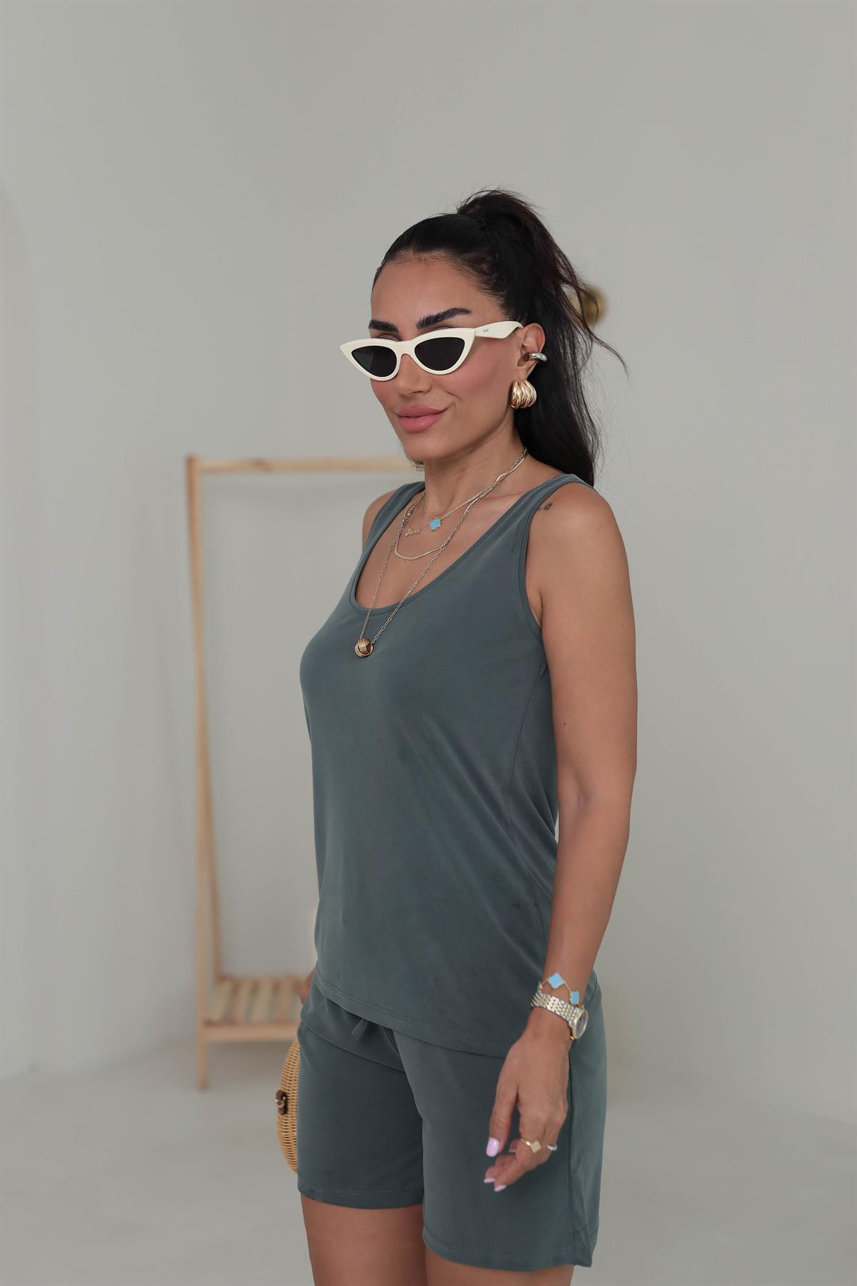 Kalın Askılı Şortlu Modal Takım HAKİ YEŞİL