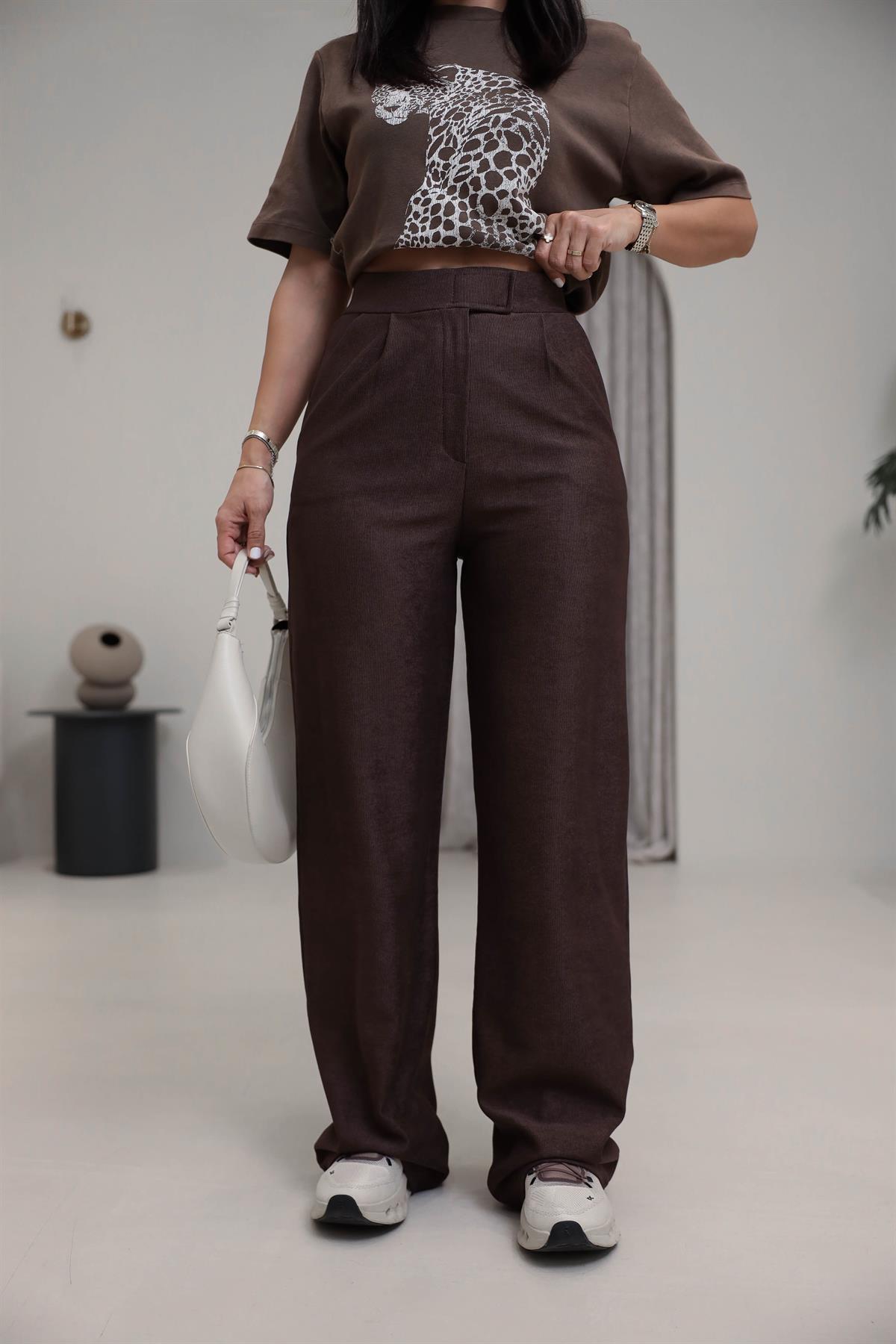 3997 Cırtlı Likralı Dokulu Pantolon KAHVE