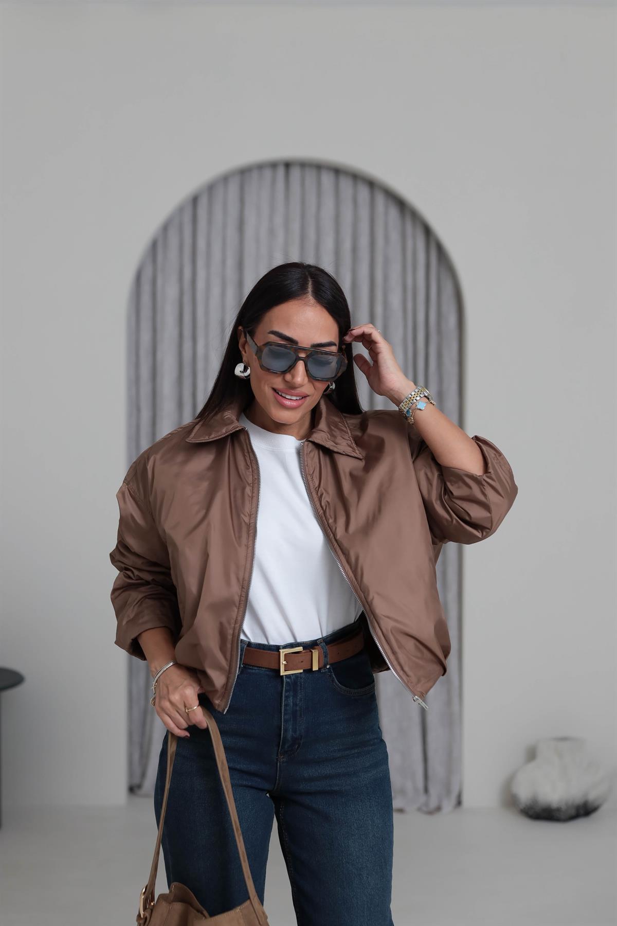 5871 Önden Fermuarlı İçi Kapitone İnce Mont VİZON