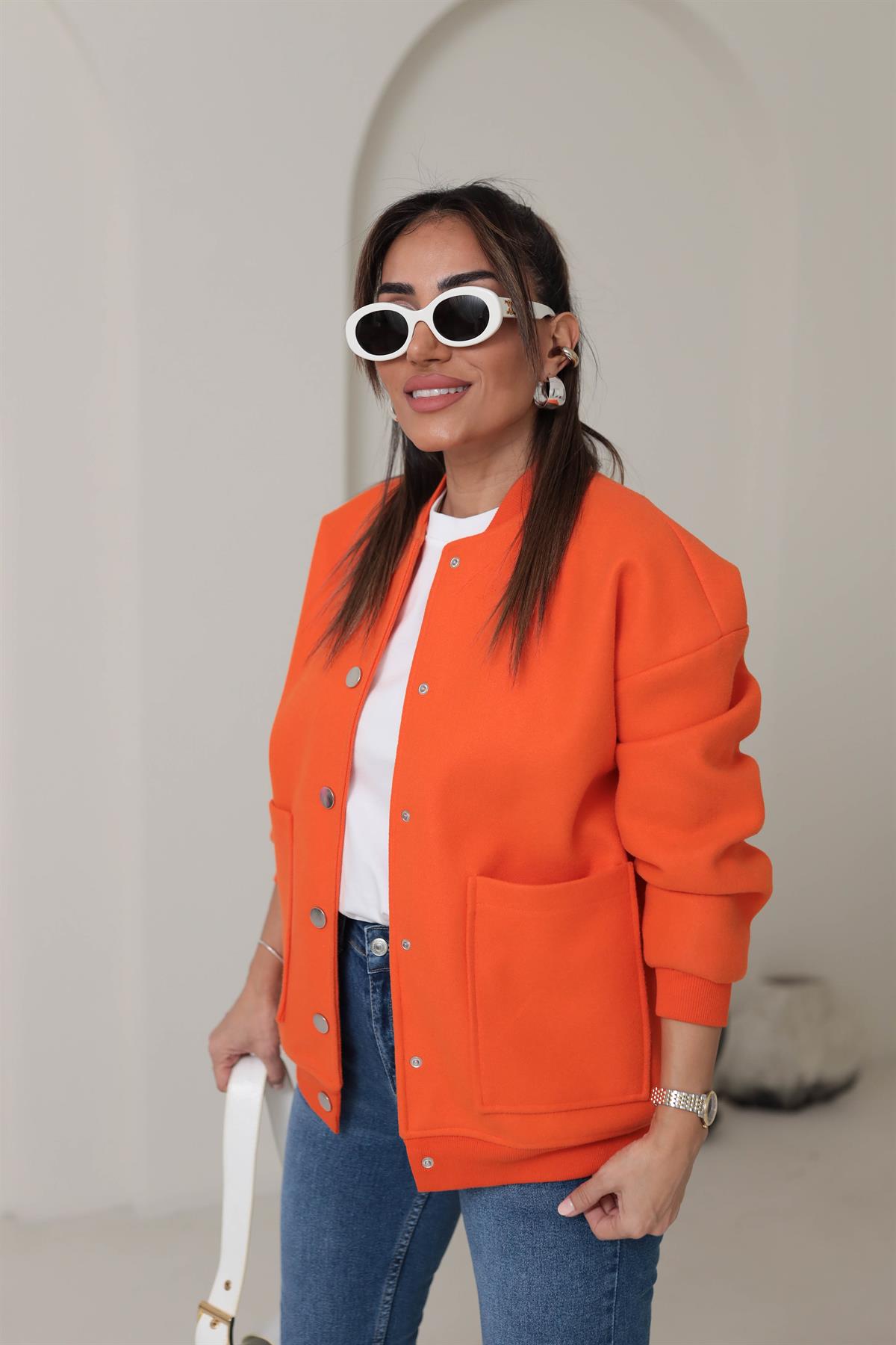 1288 Kaşe Bomber Ceket TURUNCU