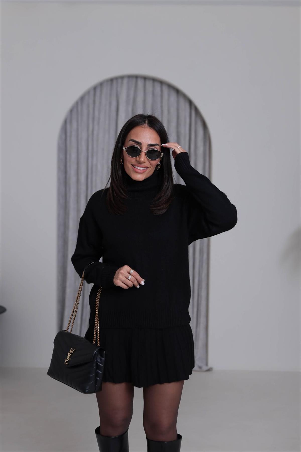 5139K Balıkçı Yaka Etekli Triko Takım SİYAH