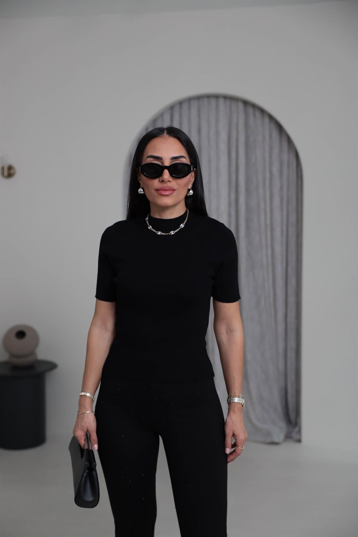 2101 Massi Korsman Triko Bluz SİYAH