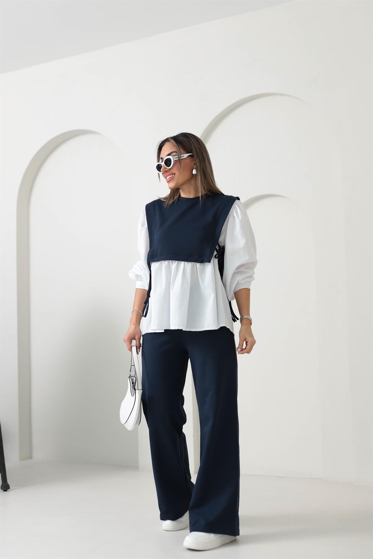 Poplin Kumaş Detaylı Takım LACİVERT