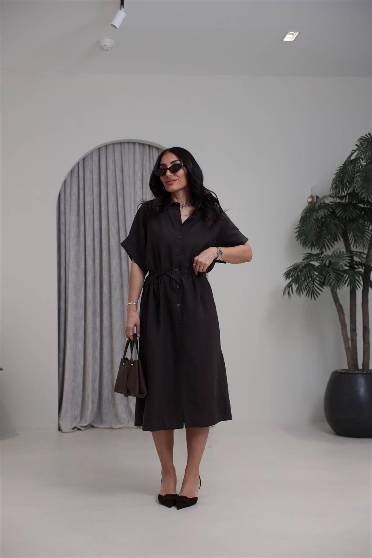 1003 Massi Tencel Gömlek Elbise KAHVE