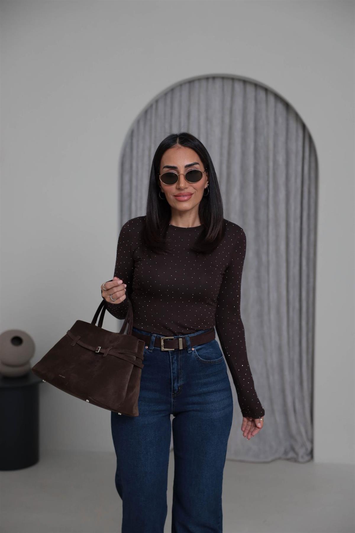 139-1 Taşlı Body KAHVE