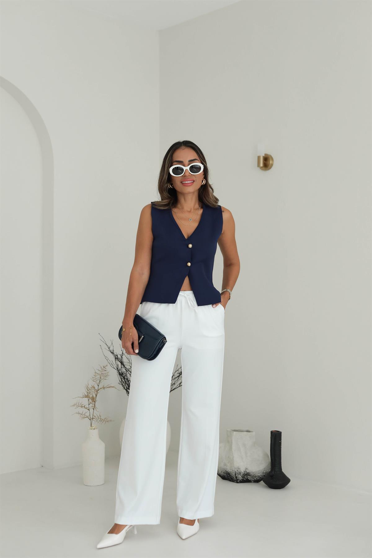 4449 Gold Düğmeli Triko Yelek LACİVERT