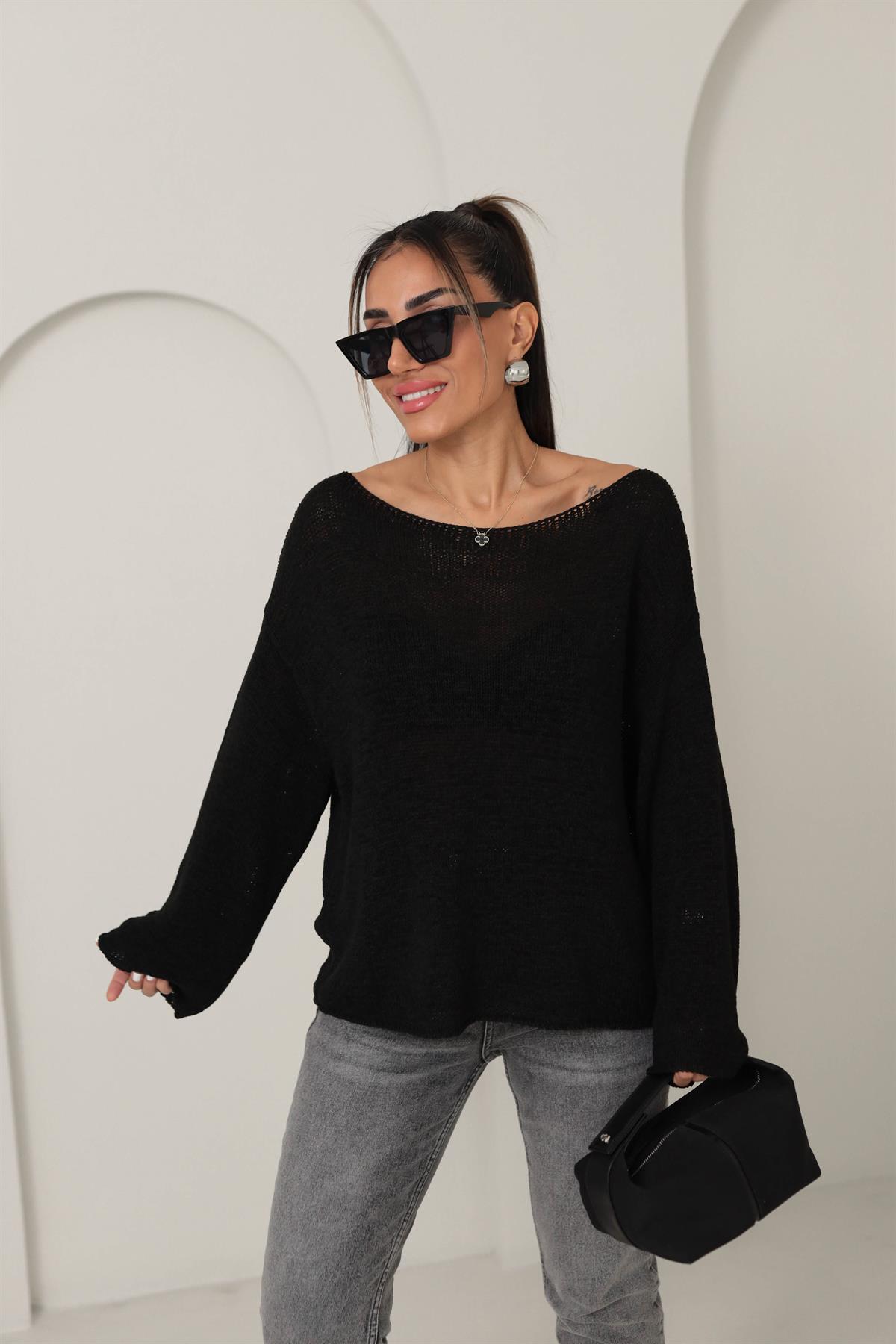 4455 Kayık Yaka Triko SİYAH