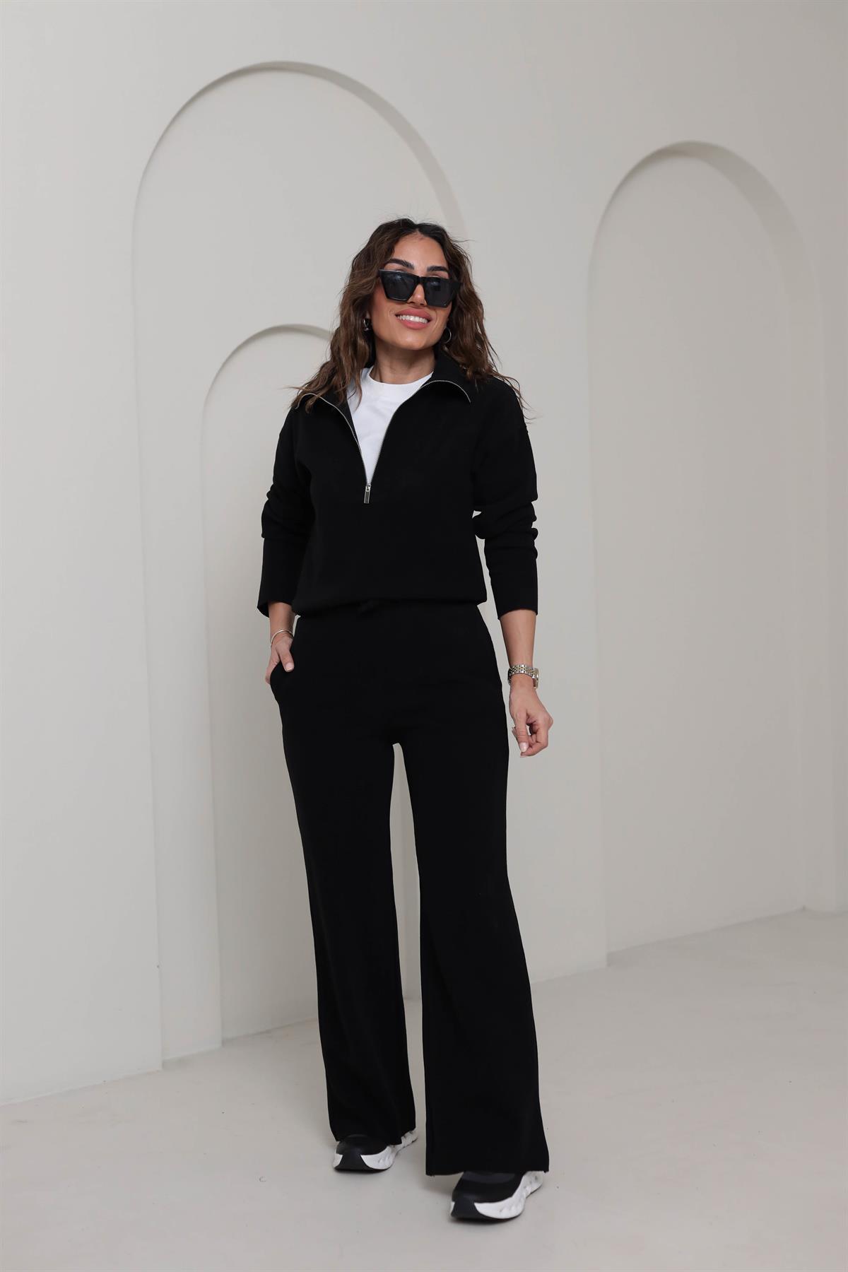 6464 Yarım Fermuarlı Selanik Takım SİYAH