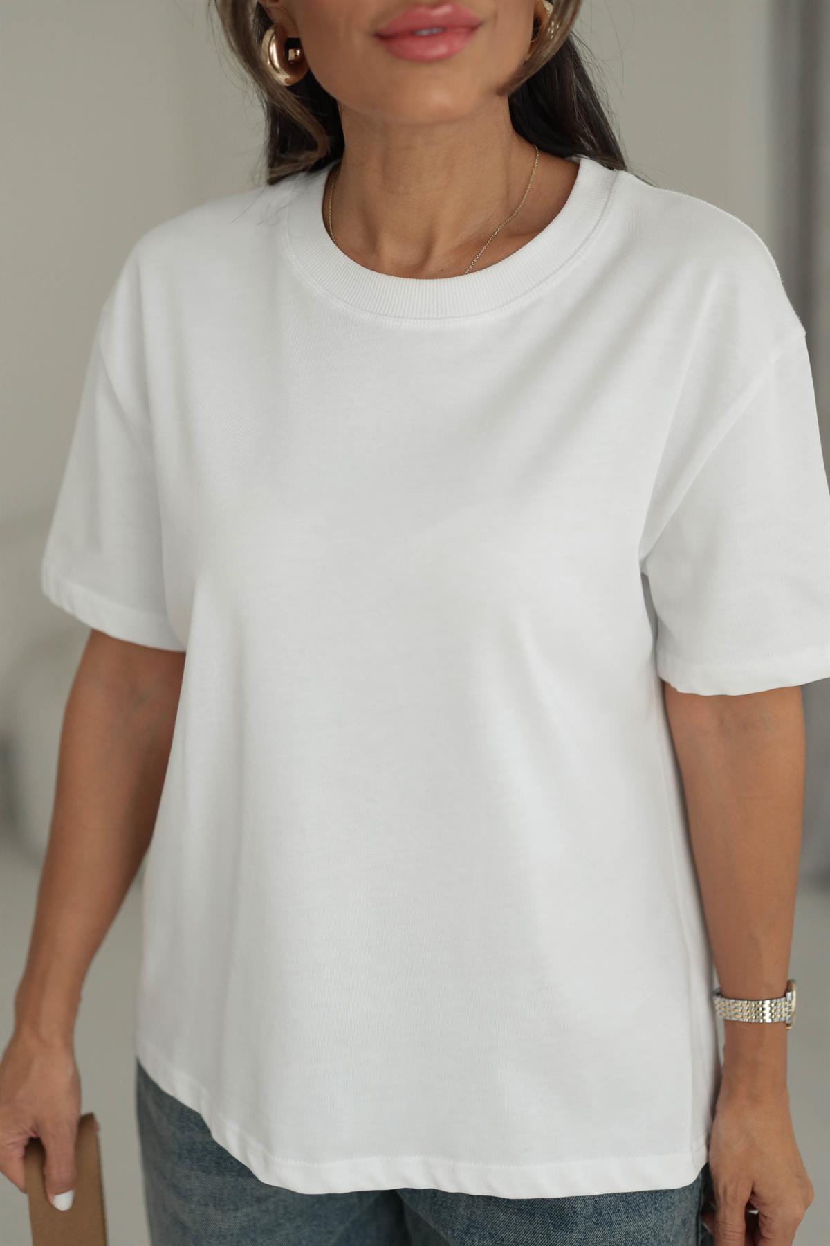 0312 Dekoratif Dikişli Pamuklu Tshirt EKRU