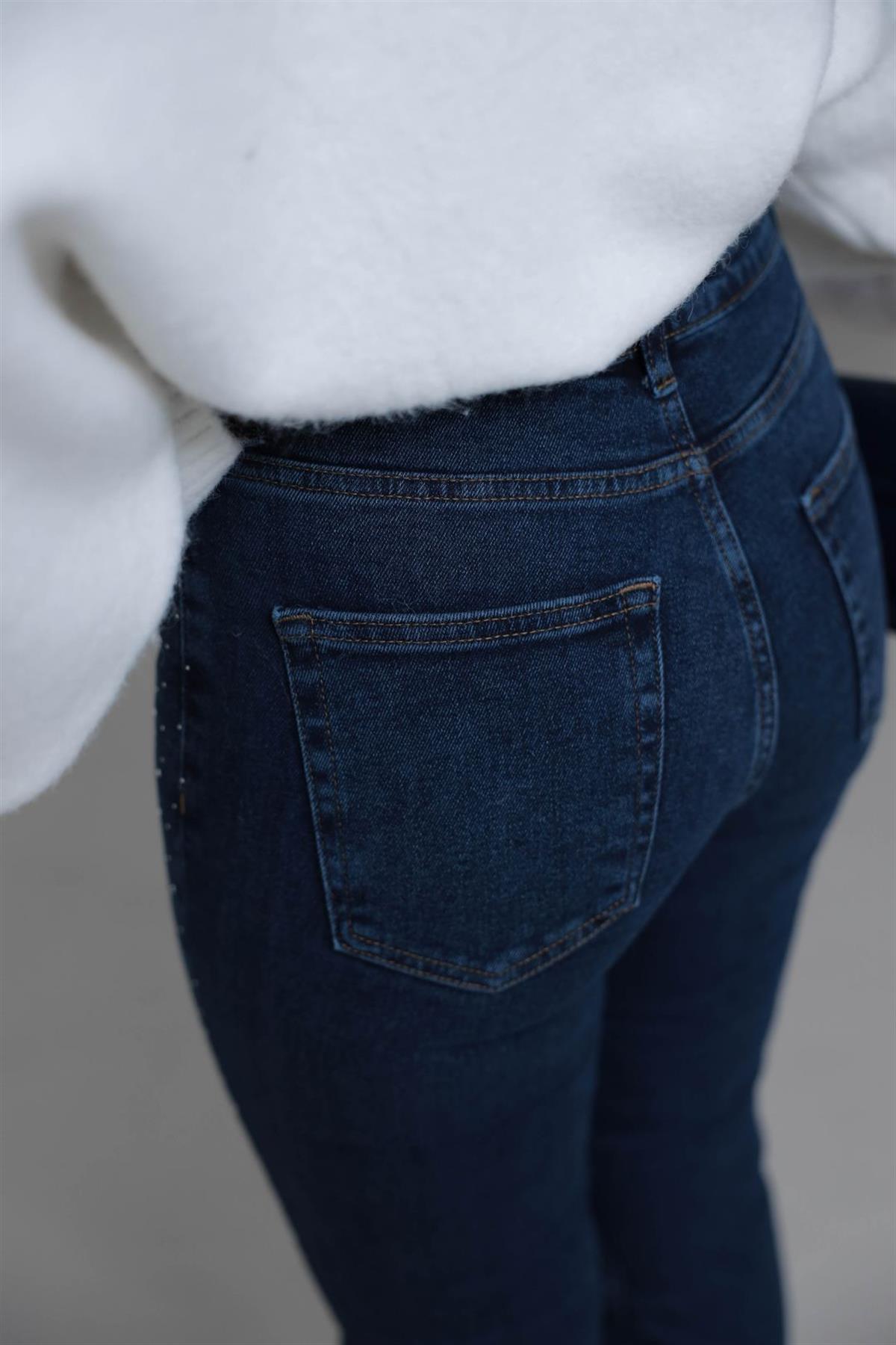 1055 Serpme Taşlı Likralı Jean KOYU MAVİ