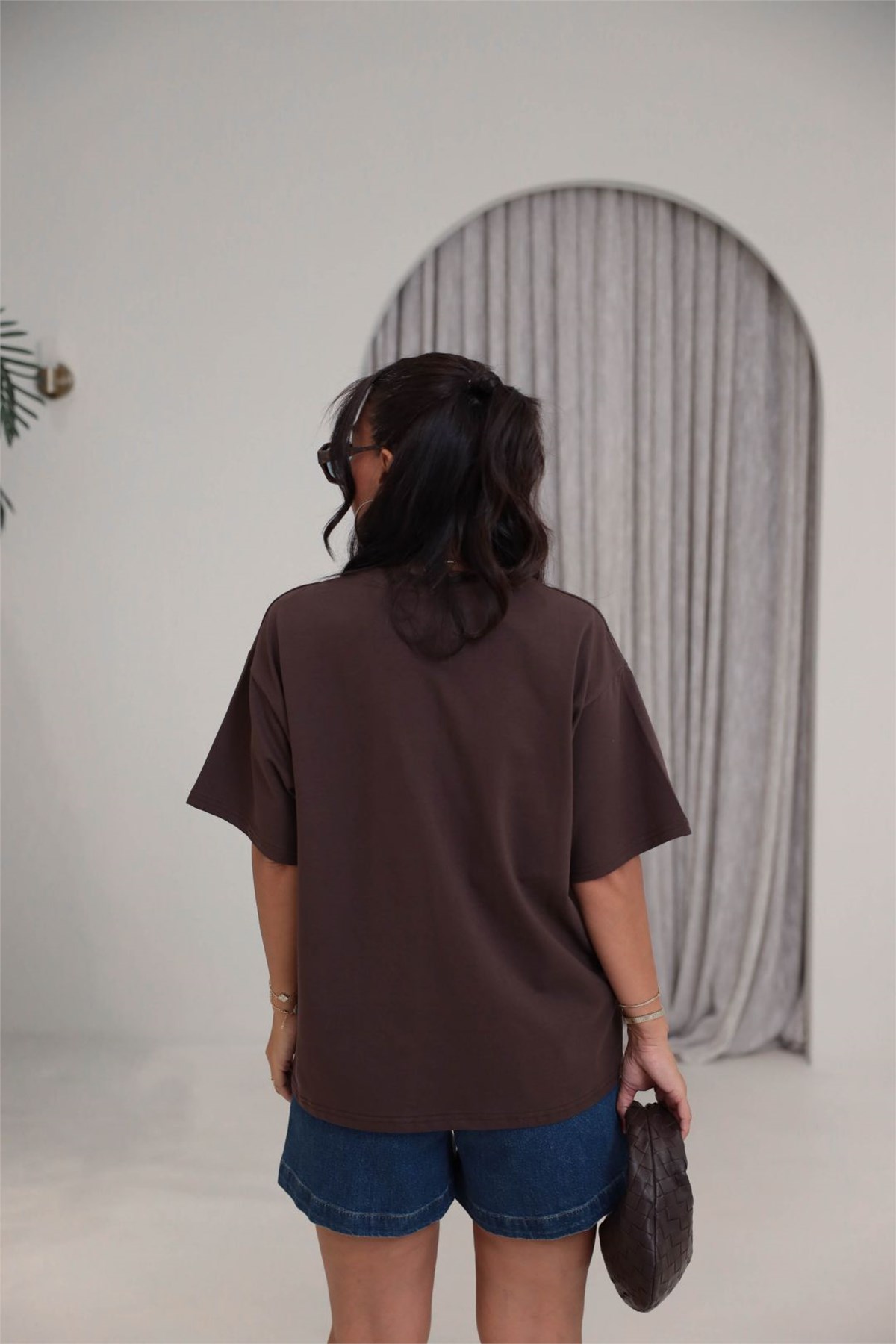 3300 Bisiklet Yaka Oversize Basic Coton Tshirt ACI KAHVE