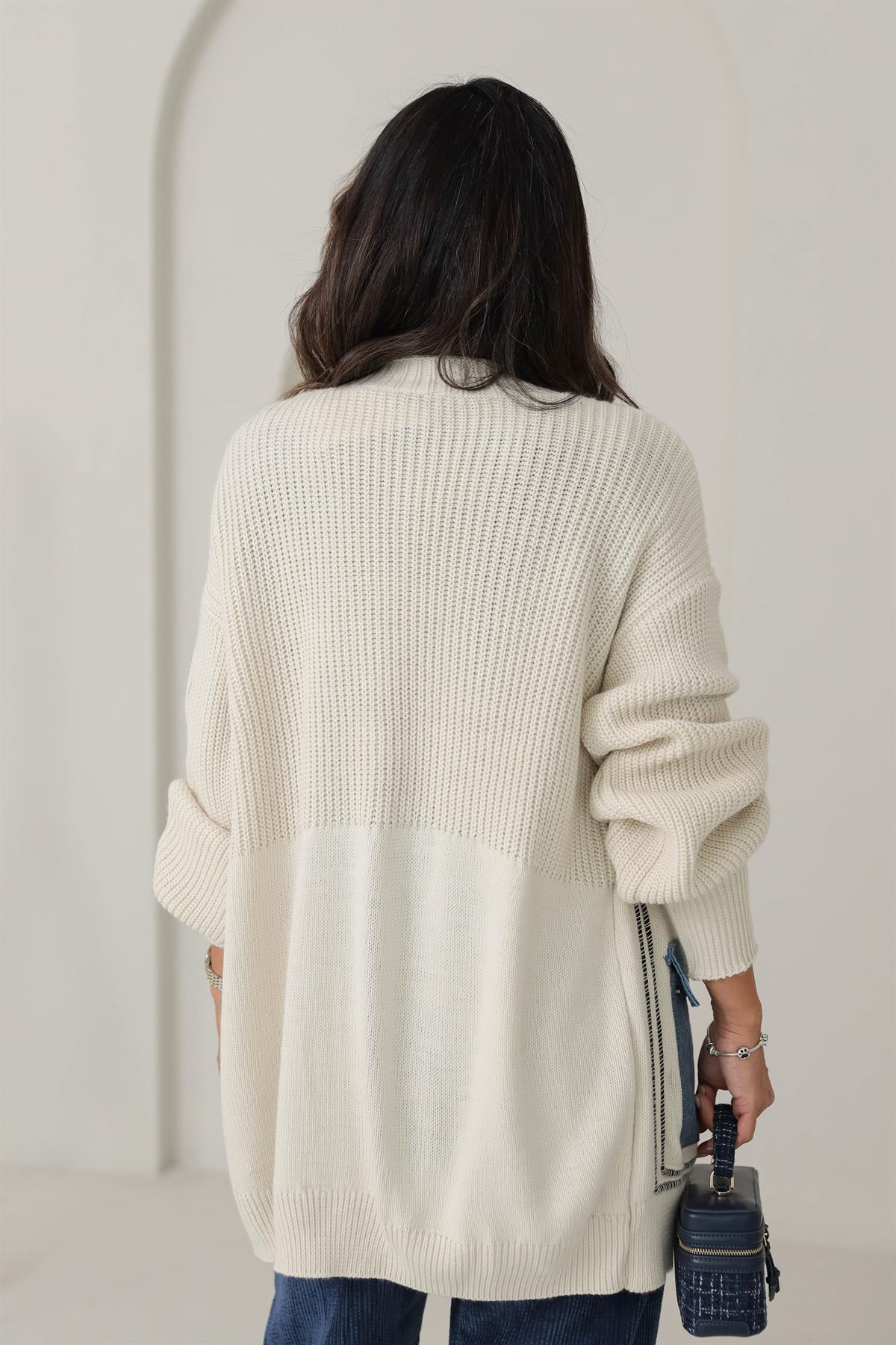 0012 Tasarım Biyeli Kot Cepli Hırka