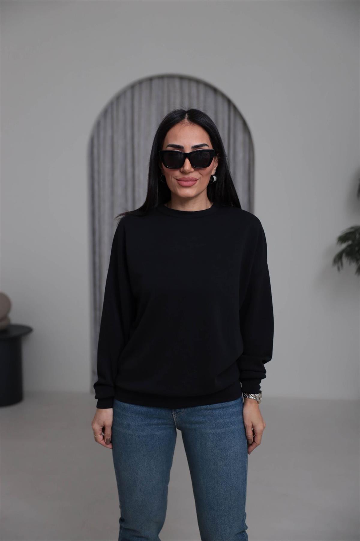 2028 Bisiklet Yaka Modal Sweatshirt SİYAH