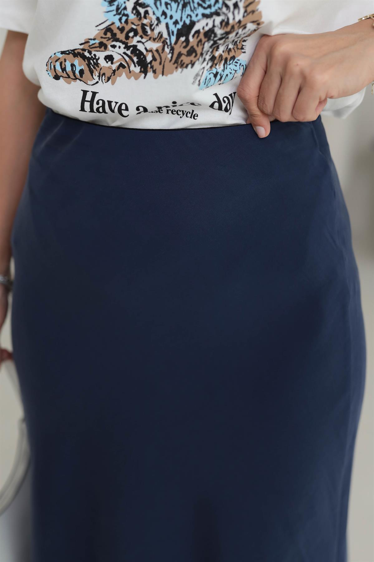 7055 Dokuma Verev Etek LACİVERT