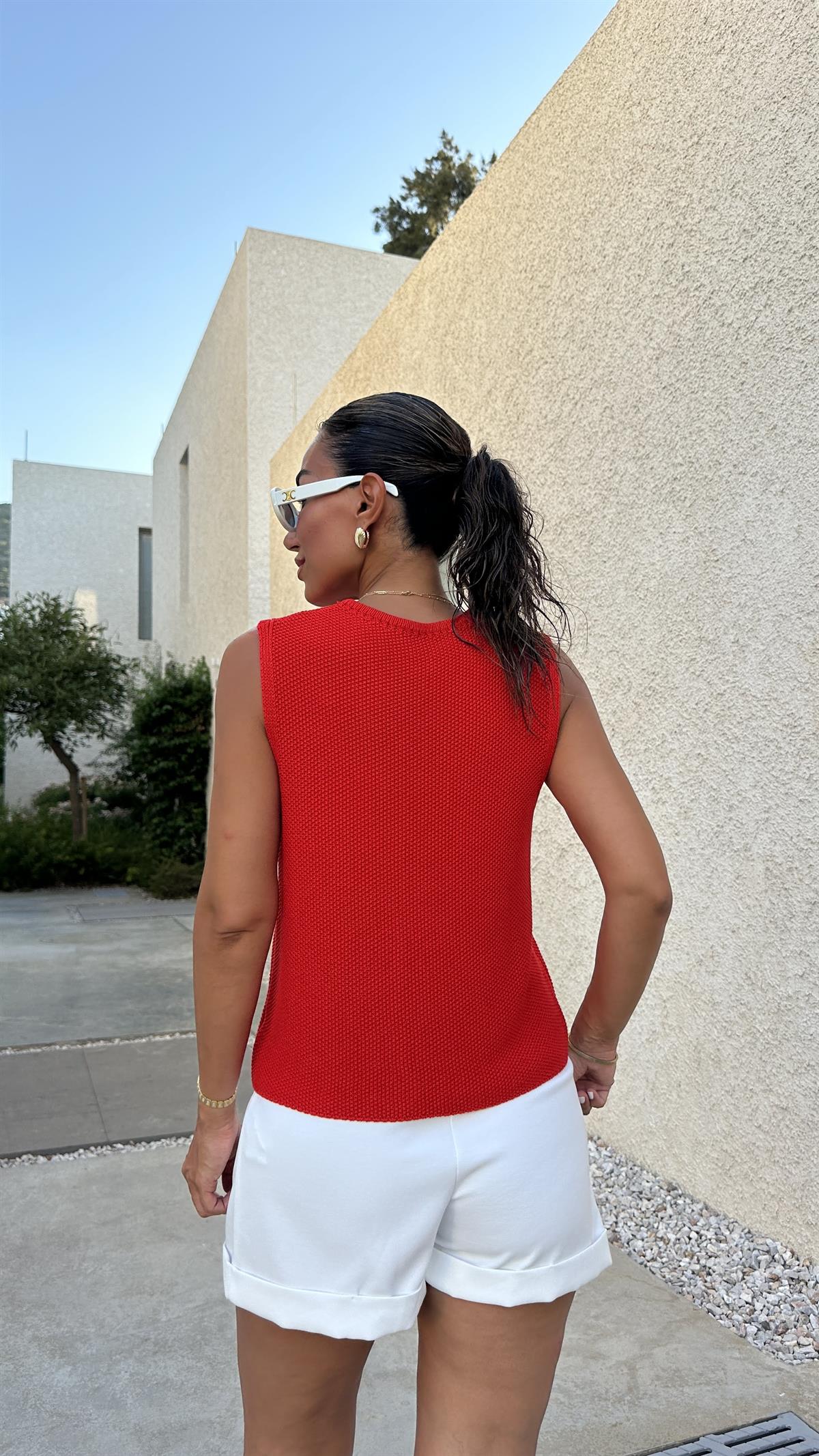 Önden Bağlama Detaylı Dokulu Yelek