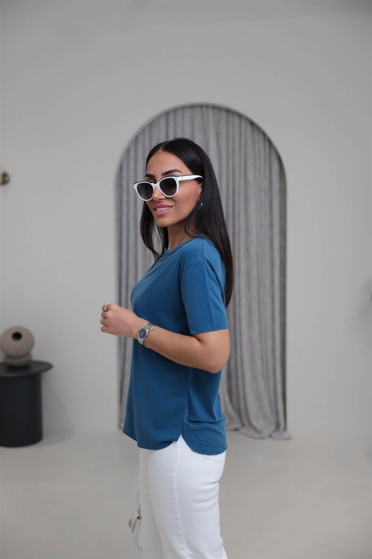 1020 Oys Lazer Kesikli Modal Tshirt Indigo