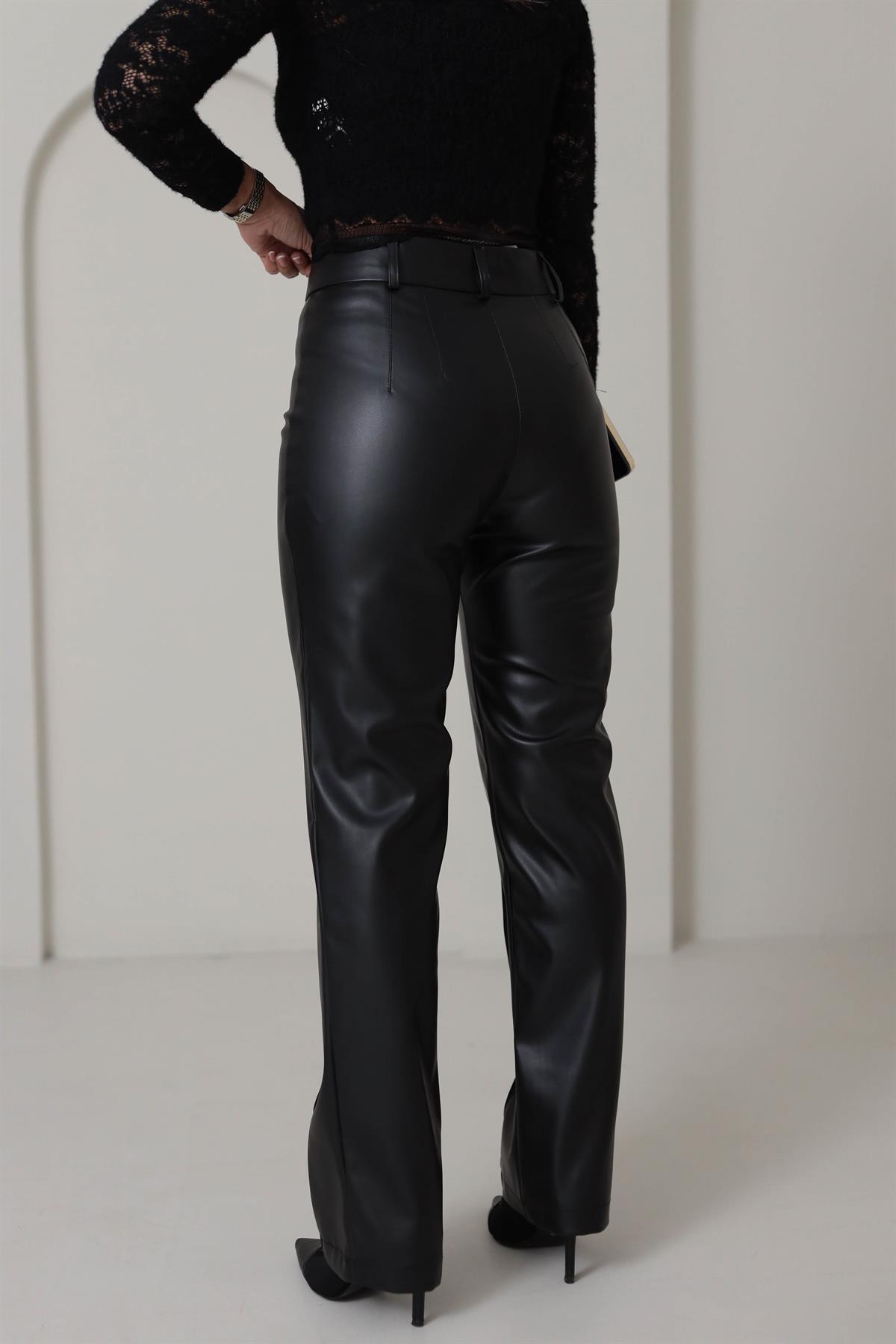 5076X Çimalı Deri Pantolon SİYAH