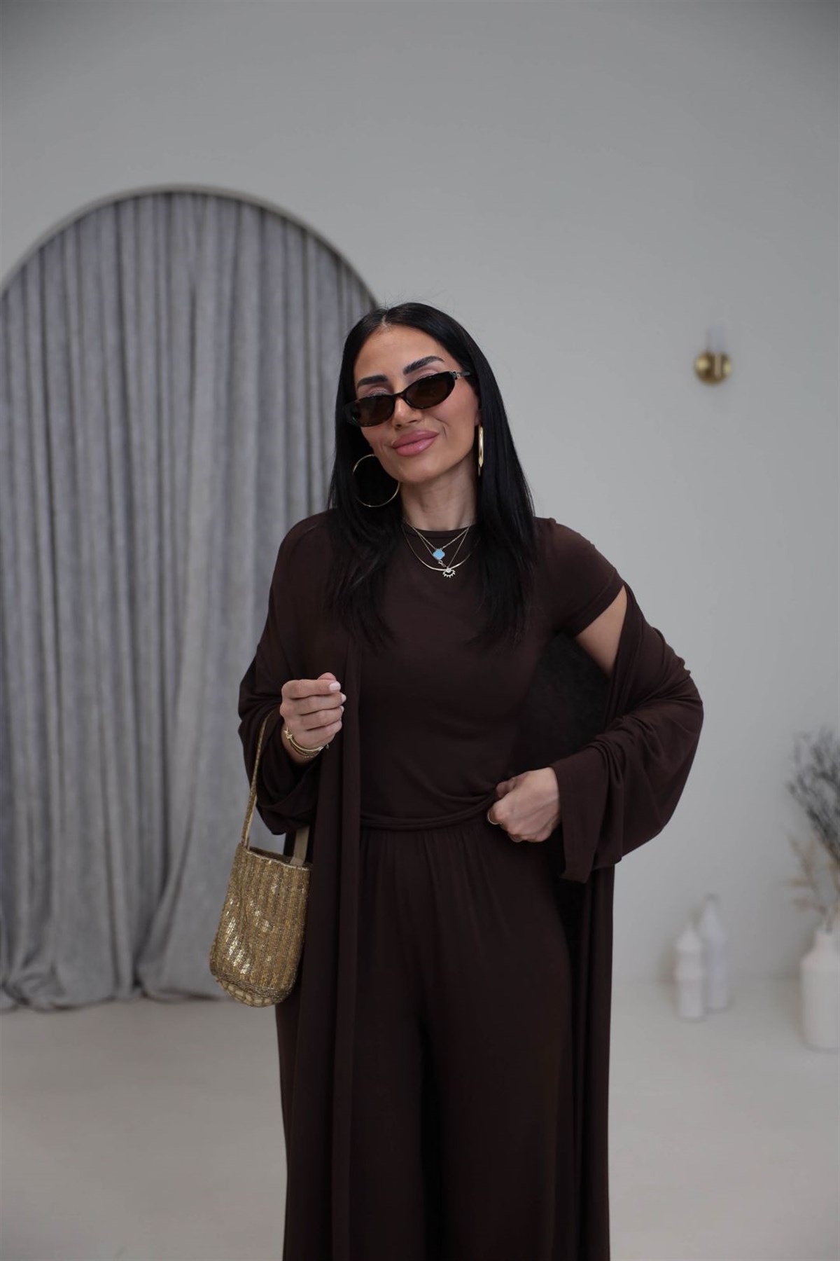 0518 Üçlü Kaşmir Takım KAHVE