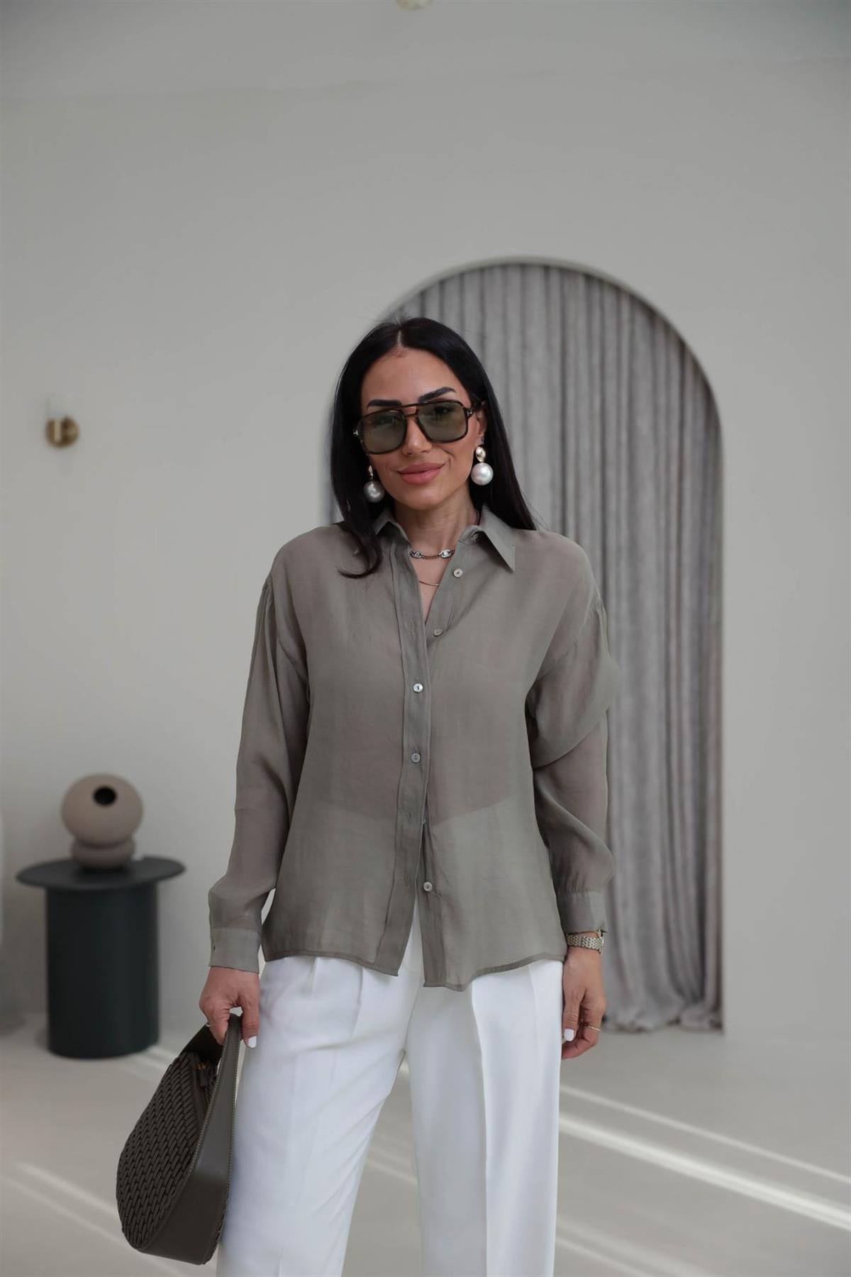 7393 Transparan Gömlek HAKİ YEŞİL