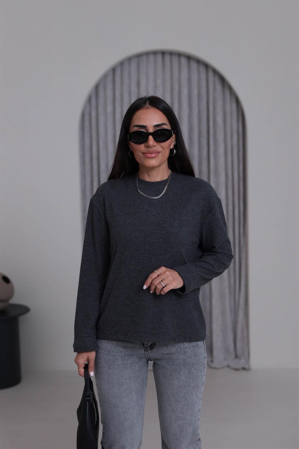 5249 Double Kol Bisiklet Yaka Yumoş Bluz ANTRASİT