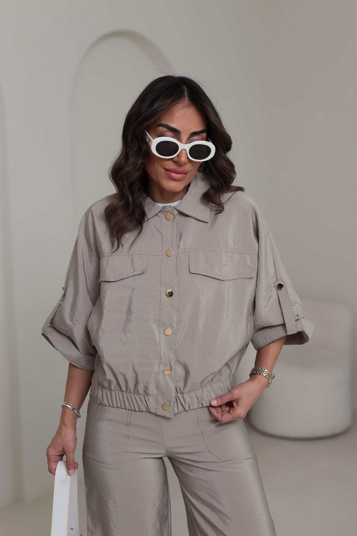 7013 Gold Düğme Detaylı Mevsimlik Ceket OLİVE