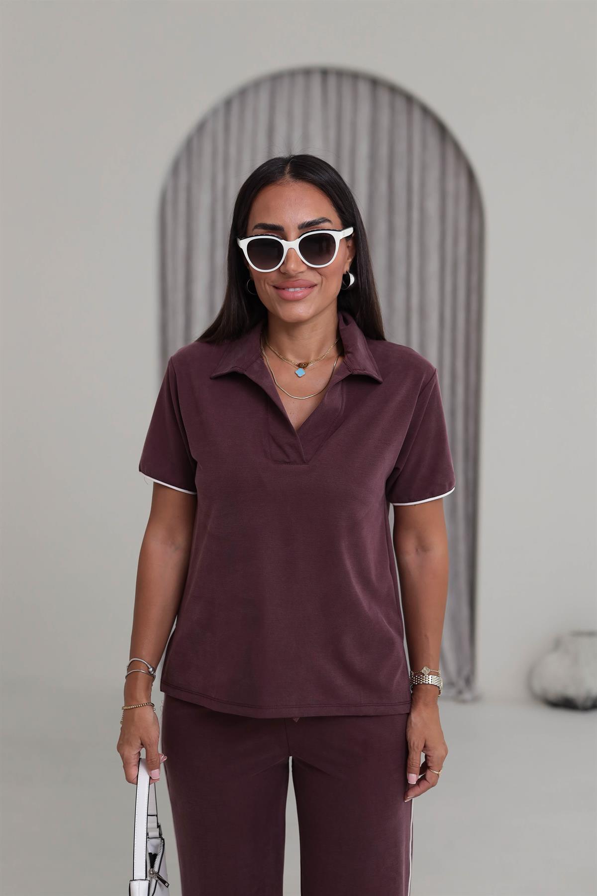 Polo Yaka Biyeli Pike Modal Takım MÜRDÜM