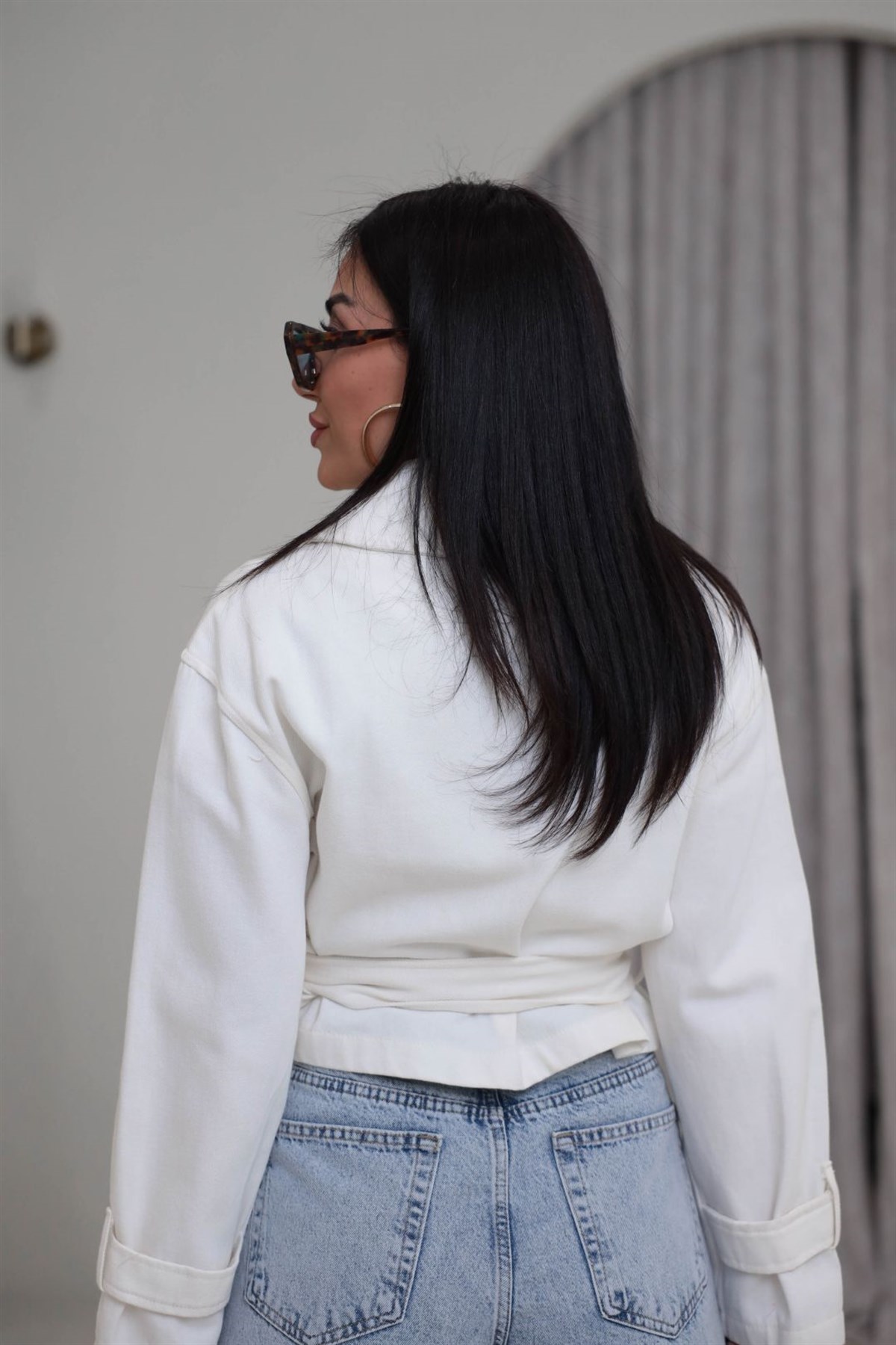 1185 Geniş Yakalı Düğmeli Pamuklu Ceket EKRU