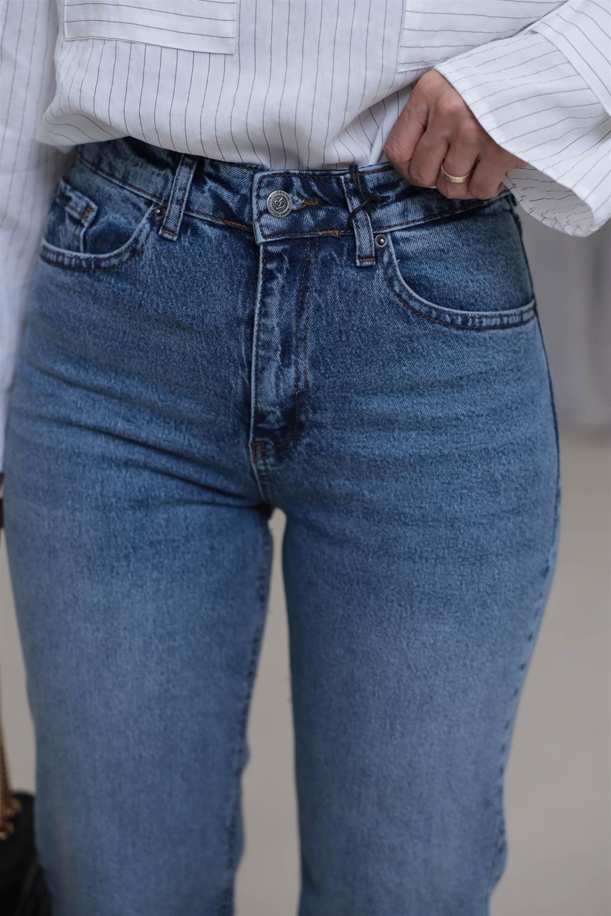 1005 Yüksek Bel Pamuklu Wide Leg Jean ORTA MAVİ