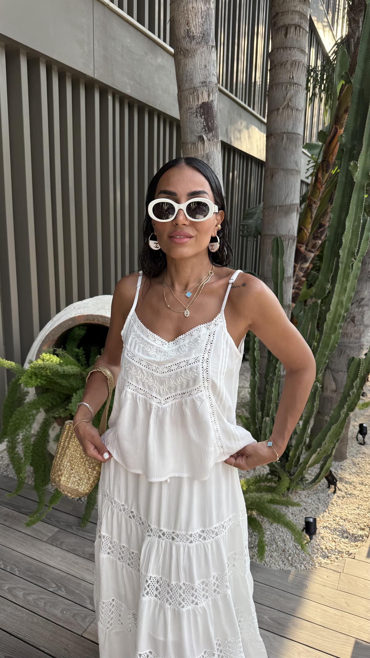 7442 Ayarlanabilir Askılı  Dantel Garnili Atlet EKRU