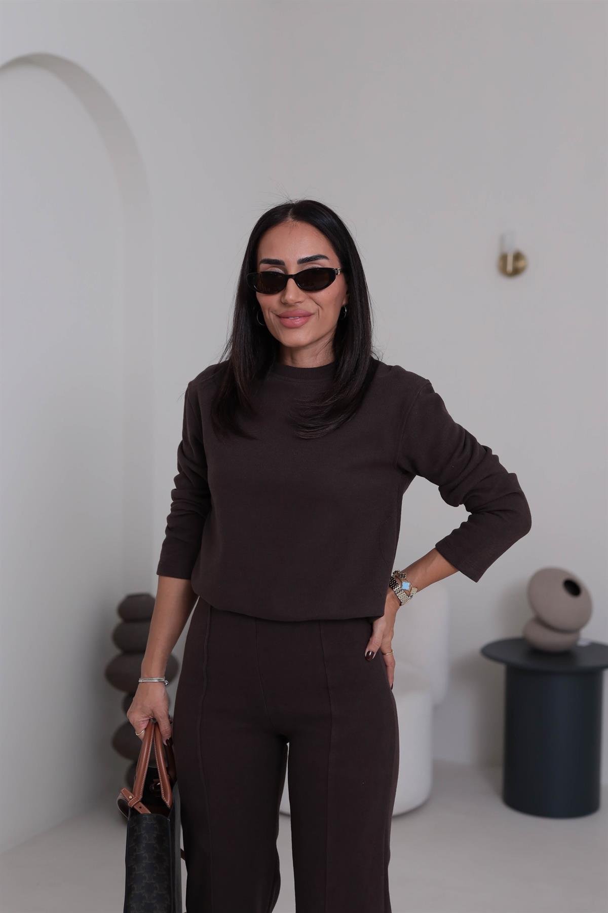 8432 Bisiklet Yaka Selanik Kumaş Takım ACI KAHVE