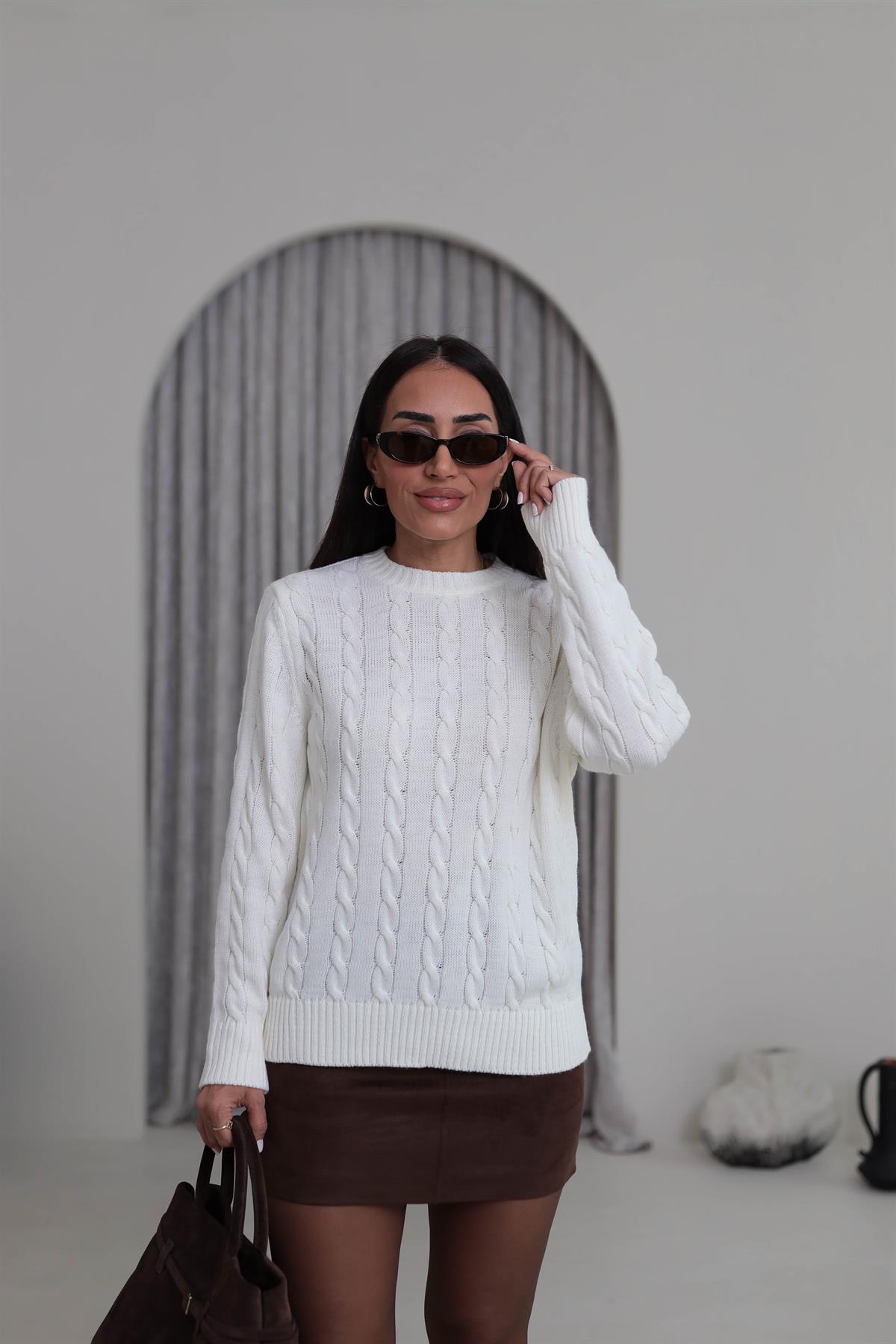 Bisiklet Yaka Örgü Kazak EKRU