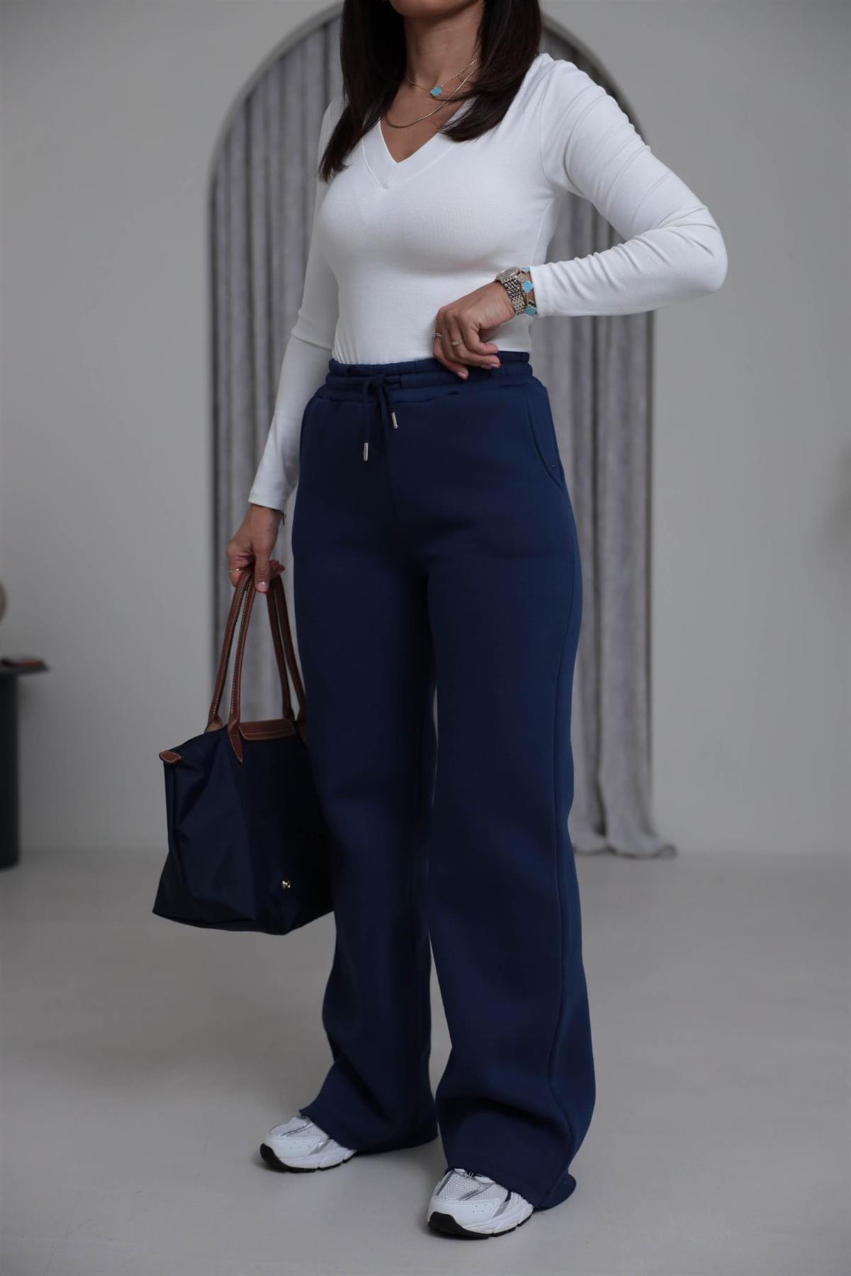 0015 Palazzo 3 İplik Şardonlu Eşofman Altı LACİVERT