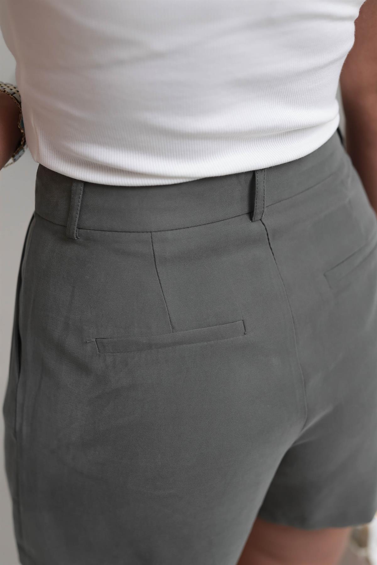 6890 Tencel Kumaş Şort HAKİ YEŞİL