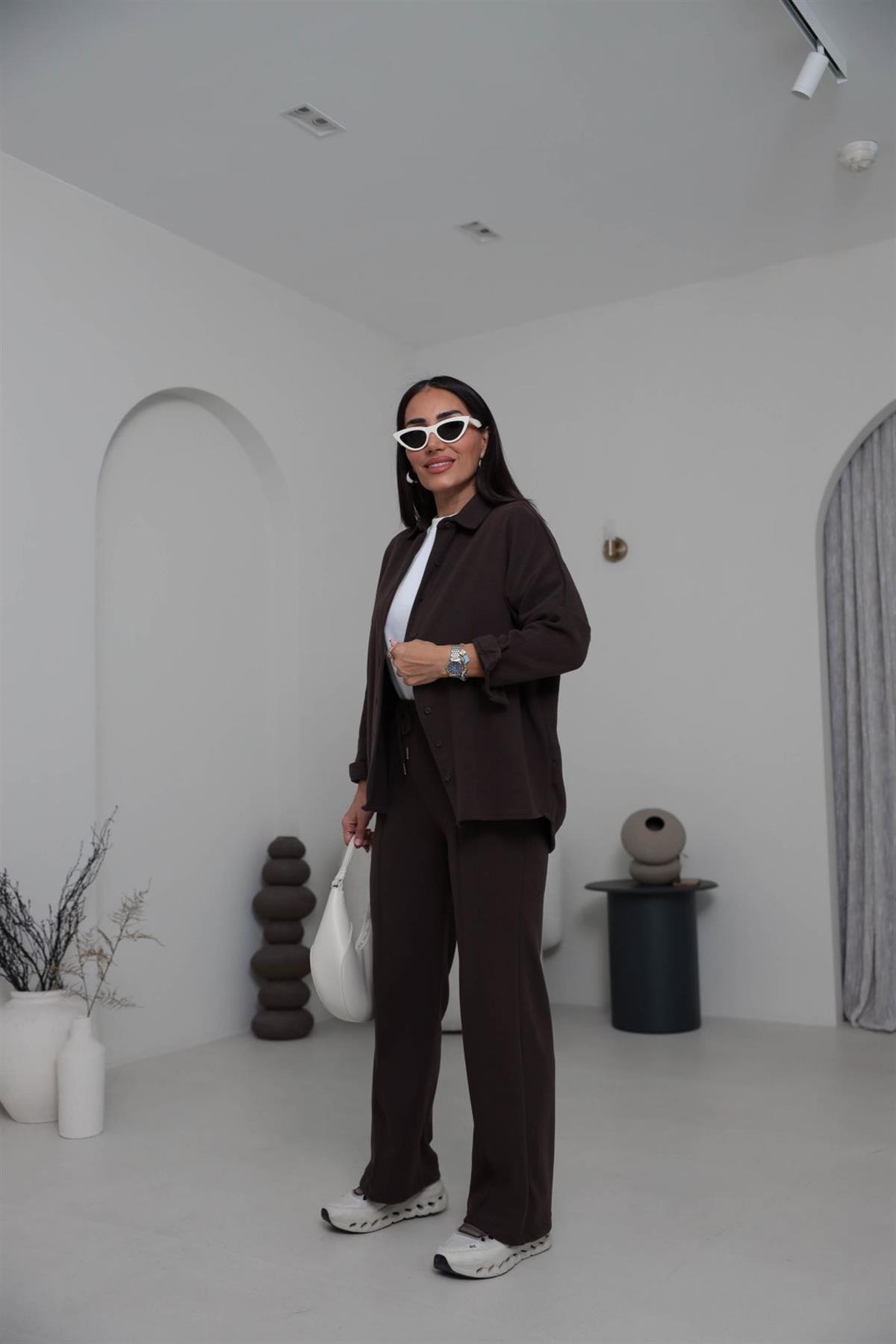 2241 Selanik Kumaş Gömlekli Takım KAHVE