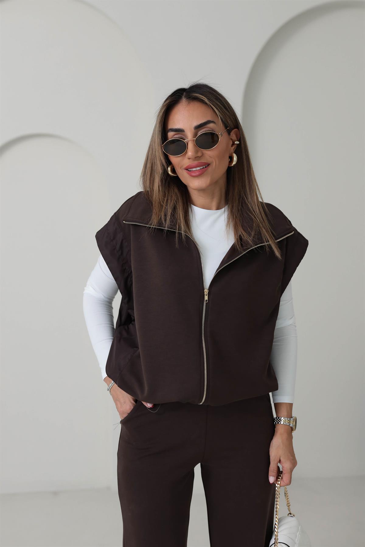 Ntwork Modal Yelekli Takım KAHVE