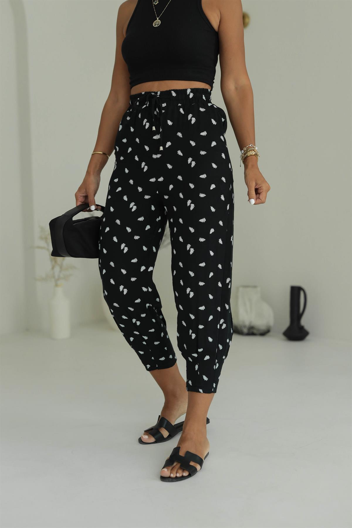 7163 Desenli Müslin Pantolon