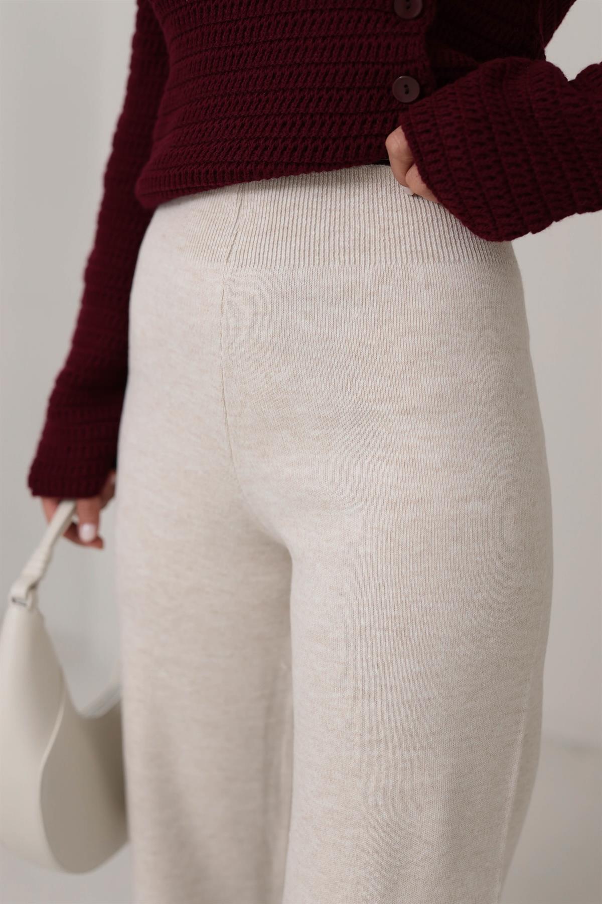 0003 Bol Kalıp Bel Lastikli Triko Pantolon TAŞ