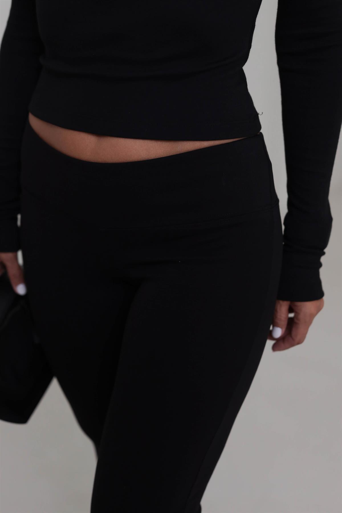 7064 Geniş Kemerli İspanyol Paça Flare Pantolon SİYAH