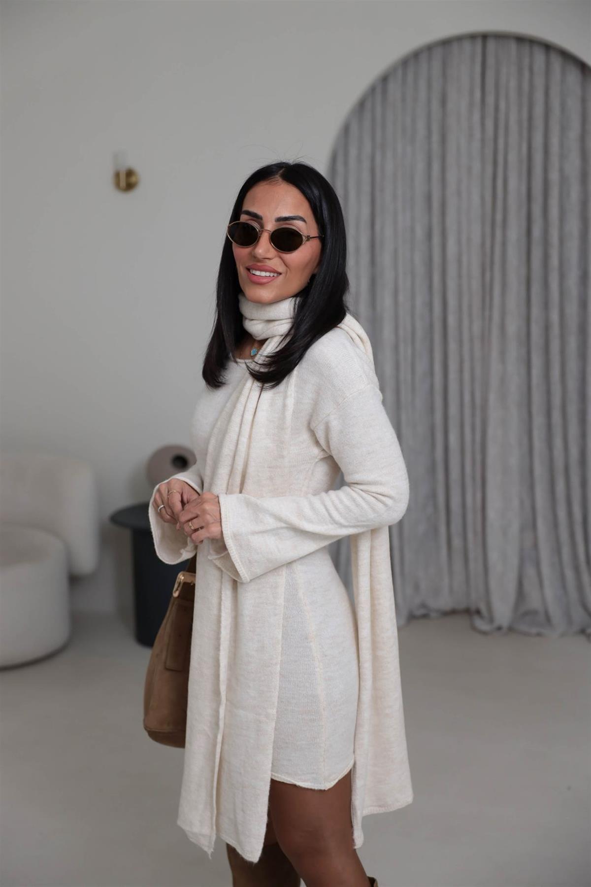 5251 Kayık Yaka Şallı Tunik TAŞ